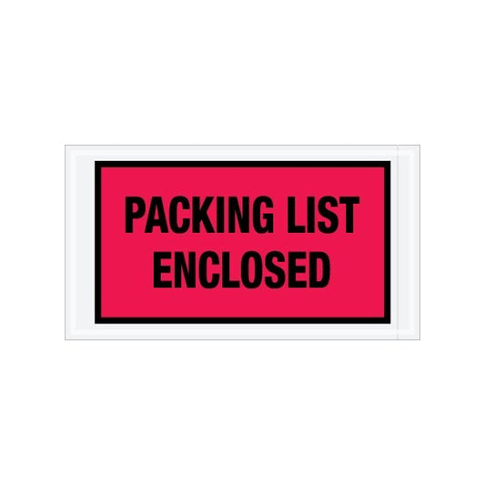 5-1/2 x 10'' Red Full-Face ''Packing List Enclosed'' Envelopes, Style 2, 1000PK