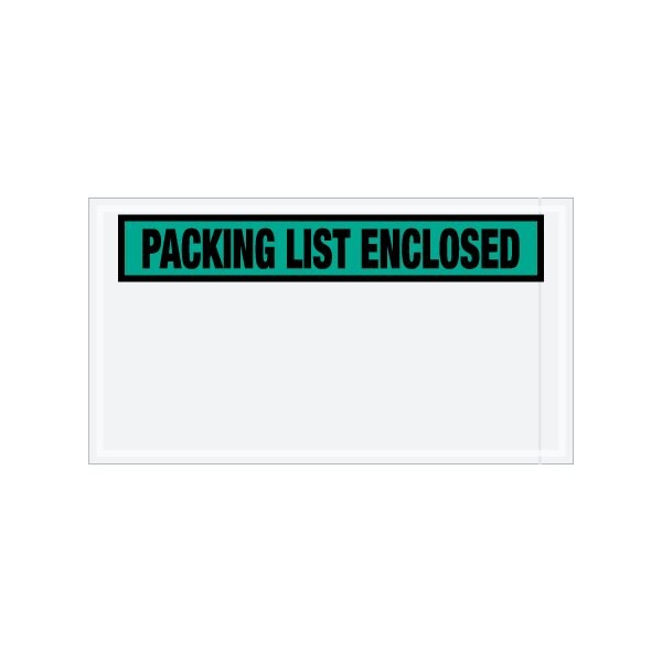 5-1/2 x 10'' Green ''Packing List Enclosed'' Envelopes, 1000PK