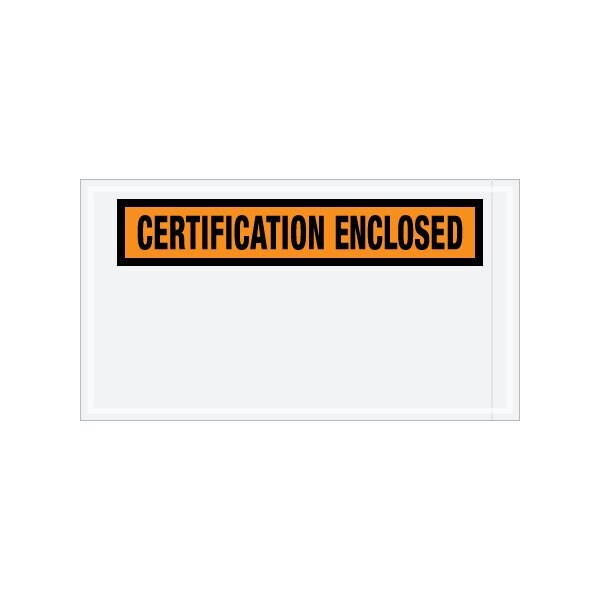 5-1/2 x 10'' Orange ''Certification Enclosed'' Envelopes, 1000PK
