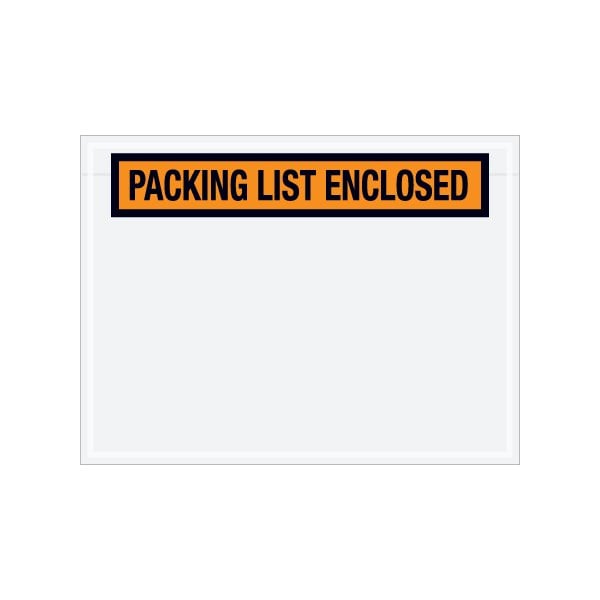 4-1/2 x 6'' Orange Panel-Face ''Packing List Enclosed'' Envelopes, 1000PK