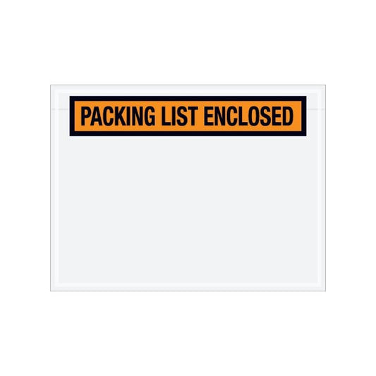4-1/2 x 6'' Orange Panel-Face ''Packing List Enclosed'' Envelopes, 1000PK