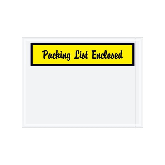 4-1/2 x 6'' Yellow Panel-Face Script ''Packing List Enclosed'' Envelopes, 1000PK