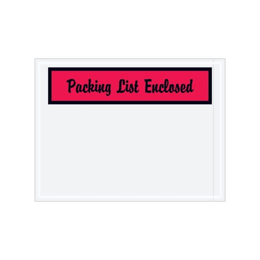 4-1/2 x 6'' Red Panel-Face Script ''Packing List Enclosed'' Envelopes, 1000PK