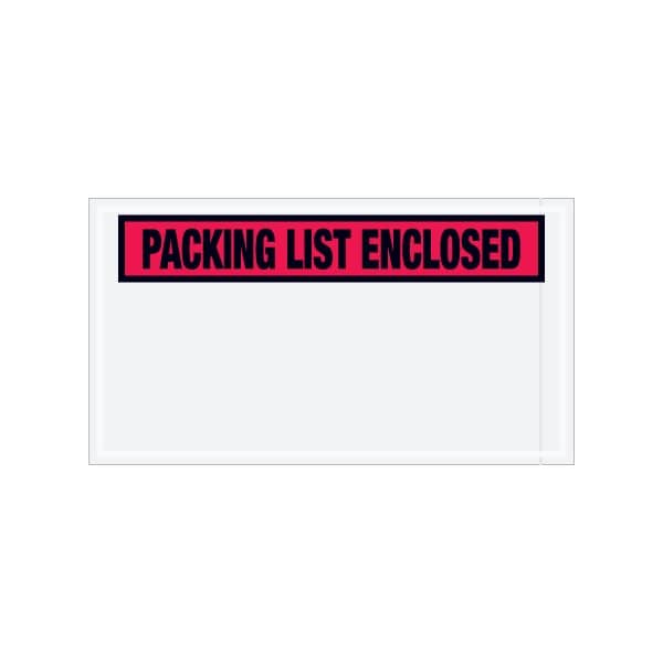 5-1/2 x 10'' Red Panel-Face ''Packing List Enclosed'' Envelopes, 1000PK