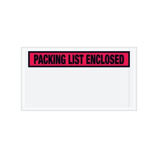 5-1/2 x 10'' Red Panel-Face ''Packing List Enclosed'' Envelopes, 1000PK