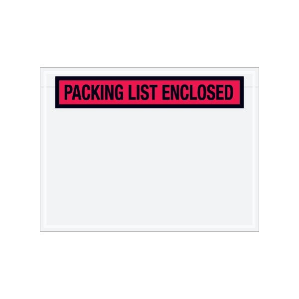 4-1/2 x 6'' Red Panel-Face ''Packing List Enclosed'' Envelopes, 1000PK