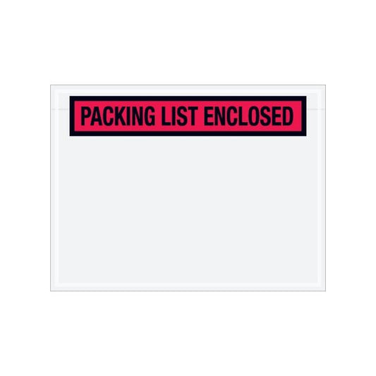 4-1/2 x 6'' Red Panel-Face ''Packing List Enclosed'' Envelopes, 1000PK
