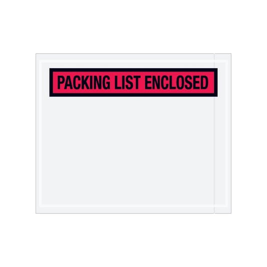 4-1/2 x 5-1/2'' Red Panel-Face ''Packing List Enclosed'' Envelopes, 1000PK
