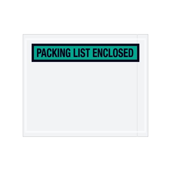 4-1/2 x 5-1/2'' Green Panel-Face ''Packing List Enclosed'' Envelopes, 1000PK