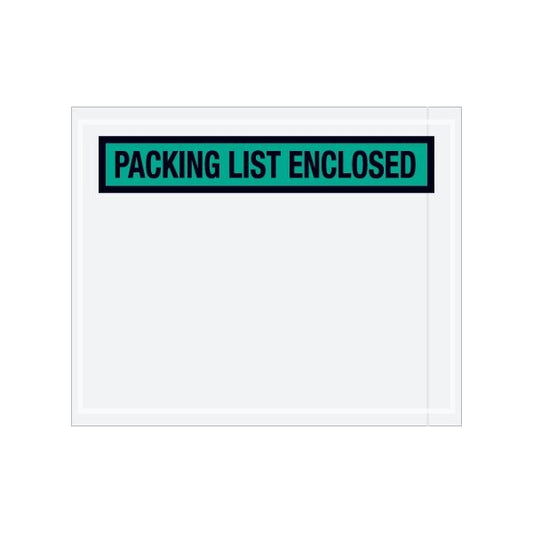 4-1/2 x 5-1/2'' Green Panel-Face ''Packing List Enclosed'' Envelopes, 1000PK