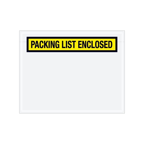 7 x 5-1/2'' Yellow ''Packing List Enclosed'' Envelopes, Style 2, 1000PK
