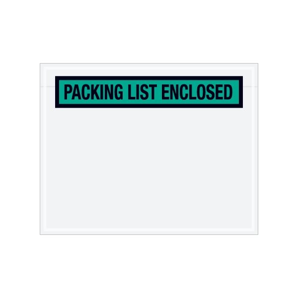 7 x 5-1/2'' Green Panel-Face ''Packing List Enclosed'' Envelopes, 1000PK