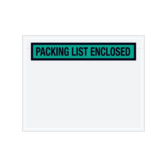 7 x 5-1/2'' Green Panel-Face ''Packing List Enclosed'' Envelopes, 1000PK