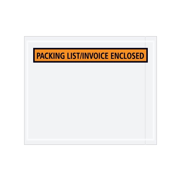 4-1/2 x 5-1/2'' Orange Panel-Face ''Packing List/Invoice Enclosed'' Envelopes, 1000PK