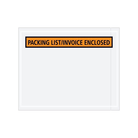 4-1/2 x 5-1/2'' Orange Panel-Face ''Packing List/Invoice Enclosed'' Envelopes, 1000PK