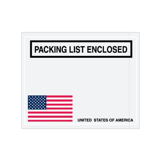 4-1/2 x 5-1/2'' U.S.A. Flag ''Packing List Enclosed'' Envelopes, Style 2, 1000PK
