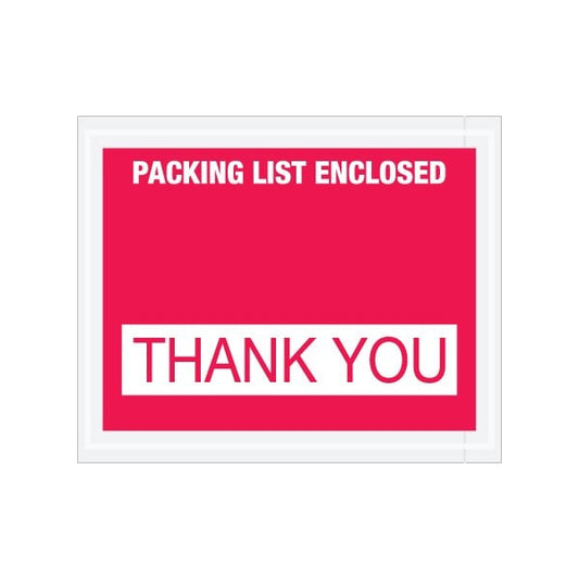 4-1/2 x 5-1/2'' Red ''Packing List Enclosed - Thank You'' Envelopes, 1000PK