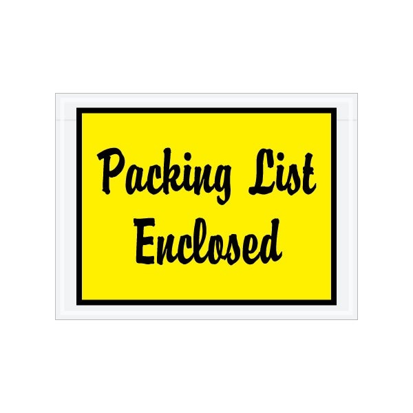 4-1/2 x 6'' Yellow Full-Face Script ''Packing List Enclosed'' Envelopes, 1000PK