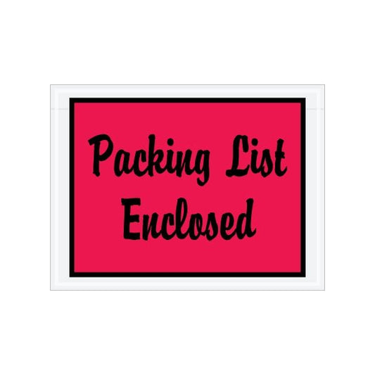 4-1/2 x 6'' Red Full-Face Script ''Packing List Enclosed'' Envelopes, 1000PK