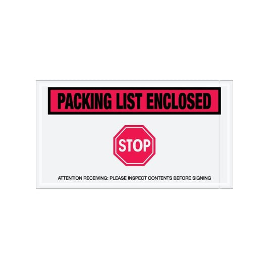 5-1/2 x 10'' Red ''Packing List Enclosed - Stop'' Envelopes, 1000PK
