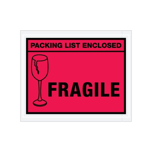 4-1/2 x 5-1/2'' Red ''Packing List Enclosed - Fragile'' Envelopes, 1000PK