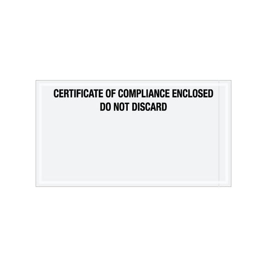 6 x 11'' ''Certificate of Compliance Enclosed'' Transportation Envelopes, 1000PK