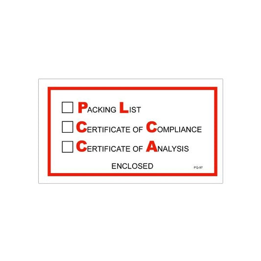 5-1/2 x 10'' ''Packing List/Cert of Compliance/Cert. of Analysis Enclosed'' Envelopes, 1000PK