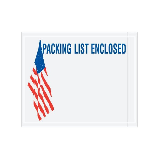 4-1/2 x 5-1/2'' U.S.A. Flag ''Packing List Enclosed'' Envelopes, Style 1, 1000PK