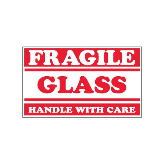 3 x 5'' - ''Fragile - Glass - Handle With Care'' Labels, Style 2, 500PK