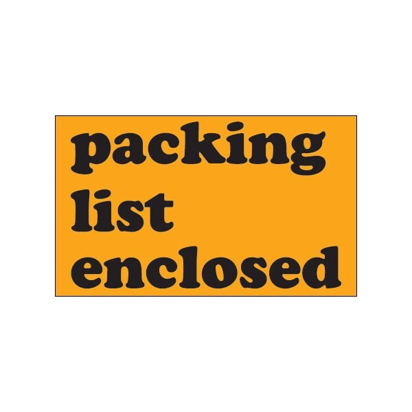 3 x 5'' - ''Packing List Enclosed'' Fluorescent Orange Labels