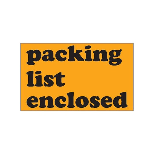 3 x 5'' - ''Packing List Enclosed'' Fluorescent Orange Labels