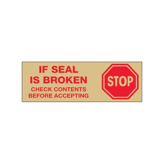 2'' x 110 yds. - ''Stop If Seal Is Broken'' Tan Tape Logic Pre-Printed Carton Sealing Tape, 18PK