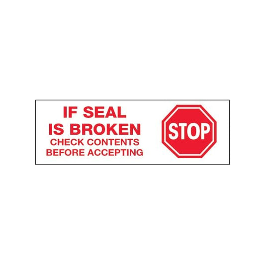 2'' x 55 yds. - ''Stop If Seal Is Broken...''Tape Logic Pre-Printed Carton Sealing Tape, 6PK