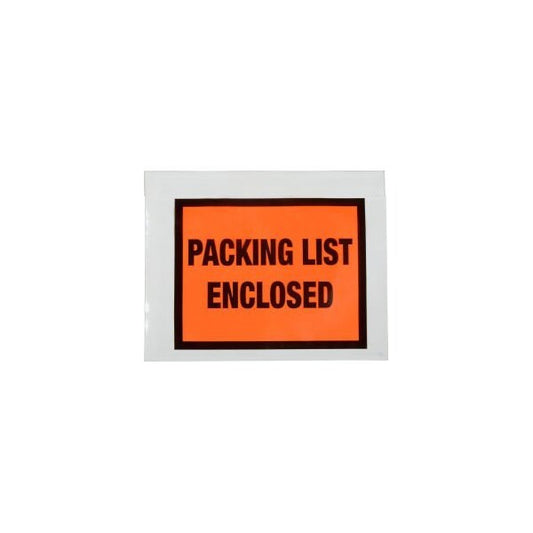 Full Face Envelopes, "Packing List Enclosed" Print, 7"L x 5-1/2"W, Orange, 1000/Pack
