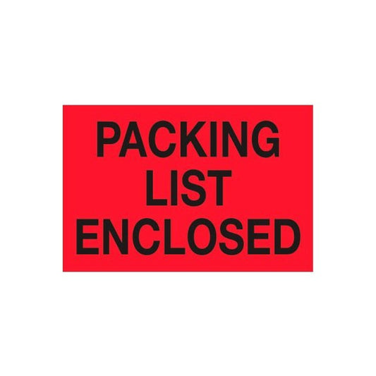 Paper Labels w/ "Packing List Enclosed" Print, 2"L x 3"W, Red & Black, Roll of 500