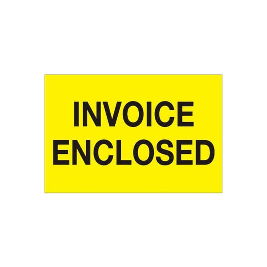 Paper Labels w/ "Invoice Enclosed" Print, 2"L x 3"W, Yellow, Roll of 500