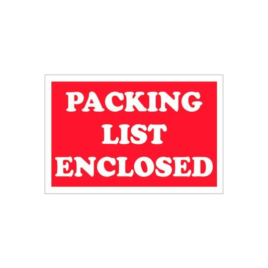 Paper Labels w/ "Packing List Enclosed" Print, 2"L x 3"W, Red & White, Roll of 500