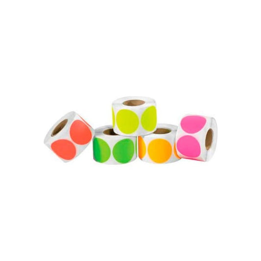 1" Dia. Round Labels with 5 Fluorescent Colors, 500/Pack
