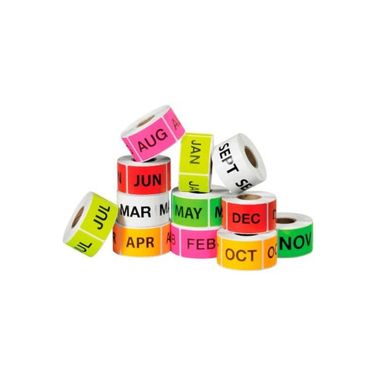 12 Months Of The Year Easy Order Labels, 3"L x 2"W, Assorted Colors, 12 Rolls of 500