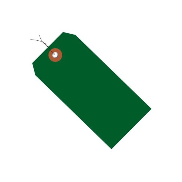 Plastic Shipping Tags, Pre Wired, #8, 6-1/4"L x 3-1/8"W, Green, 100/Pack