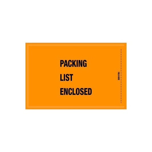 Full Face Mil/Spec Envelopes, "Packing List Enclosed" Print, 8"L x 5-1/4"W, Orange, 1000/Pack