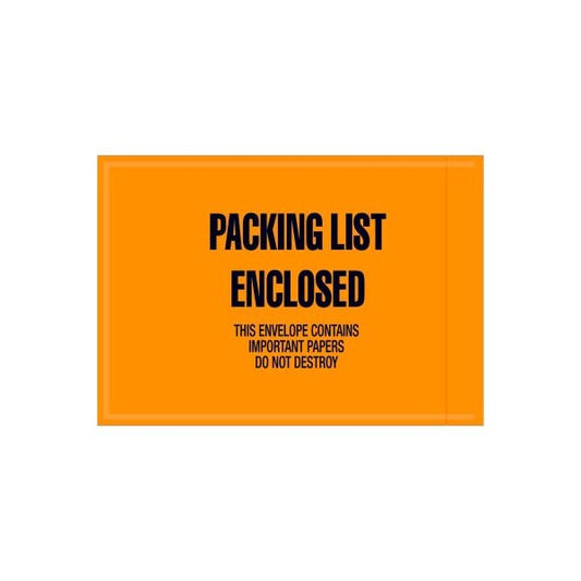 Full Face Envelopes, "Packing List Enclosed" Print, 6-1/2"L x 4-1/2"W, Orange, 1000/Pack