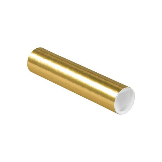 Colored Mailing Tubes With Caps, 2" Dia. x 9"L, 0.06" Thick, Gold, 50/Pack