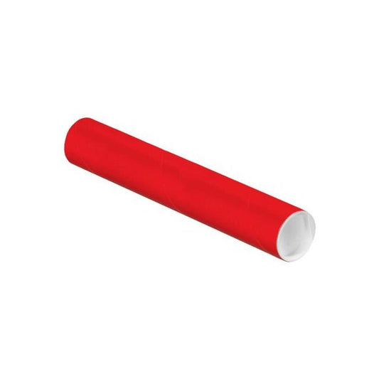 Colored Mailing Tubes With Caps, 2" Dia. x 12"L, 0.06" Thick, Red, 50/Pack