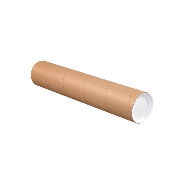Mailing Tubes With Caps, 4" Dia. x 12"L, 0.08" Thick, Kraft, 15/Pack