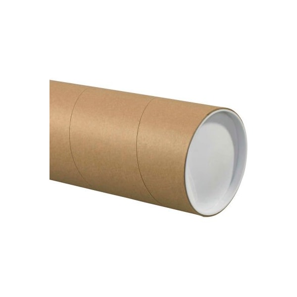 Jumbo Mailing Tubes With Caps, 5" Dia. x 24"L, 0.125" Thick, Kraft, 15/Pack