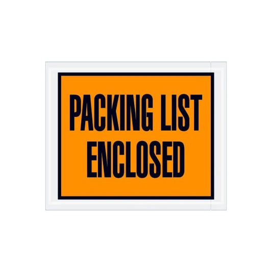 Full Face Envelopes, "Packing List Enclosed" Print, 5-1/2"L x 4-1/2"W, Orange, 1000/Pack
