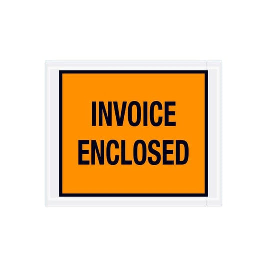 Full Face Envelopes, "Invoice Enclosed" Print, 5-1/2"L x 4-1/2"W, Orange, 1000/Pack