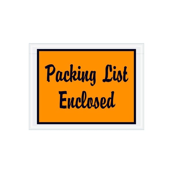 Full Face Envelopes, "Packing List Enclosed" Print, 6"L x 4-1/2"W, Orange, 1000/Pack