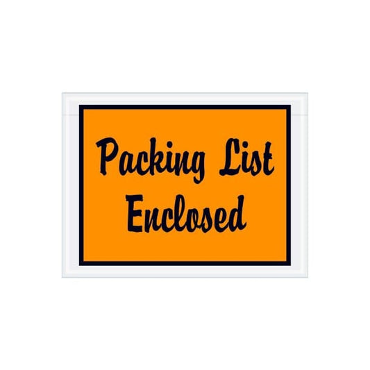 Full Face Envelopes, "Packing List Enclosed" Print, 6"L x 4-1/2"W, Orange, 1000/Pack